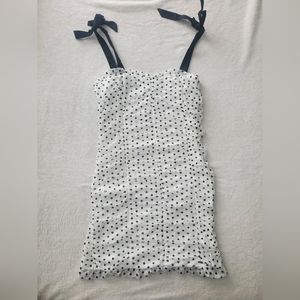 NWT Topshop Sleeveless Bodycon Dress White Black Polka Dot Tie Straps Above Knee